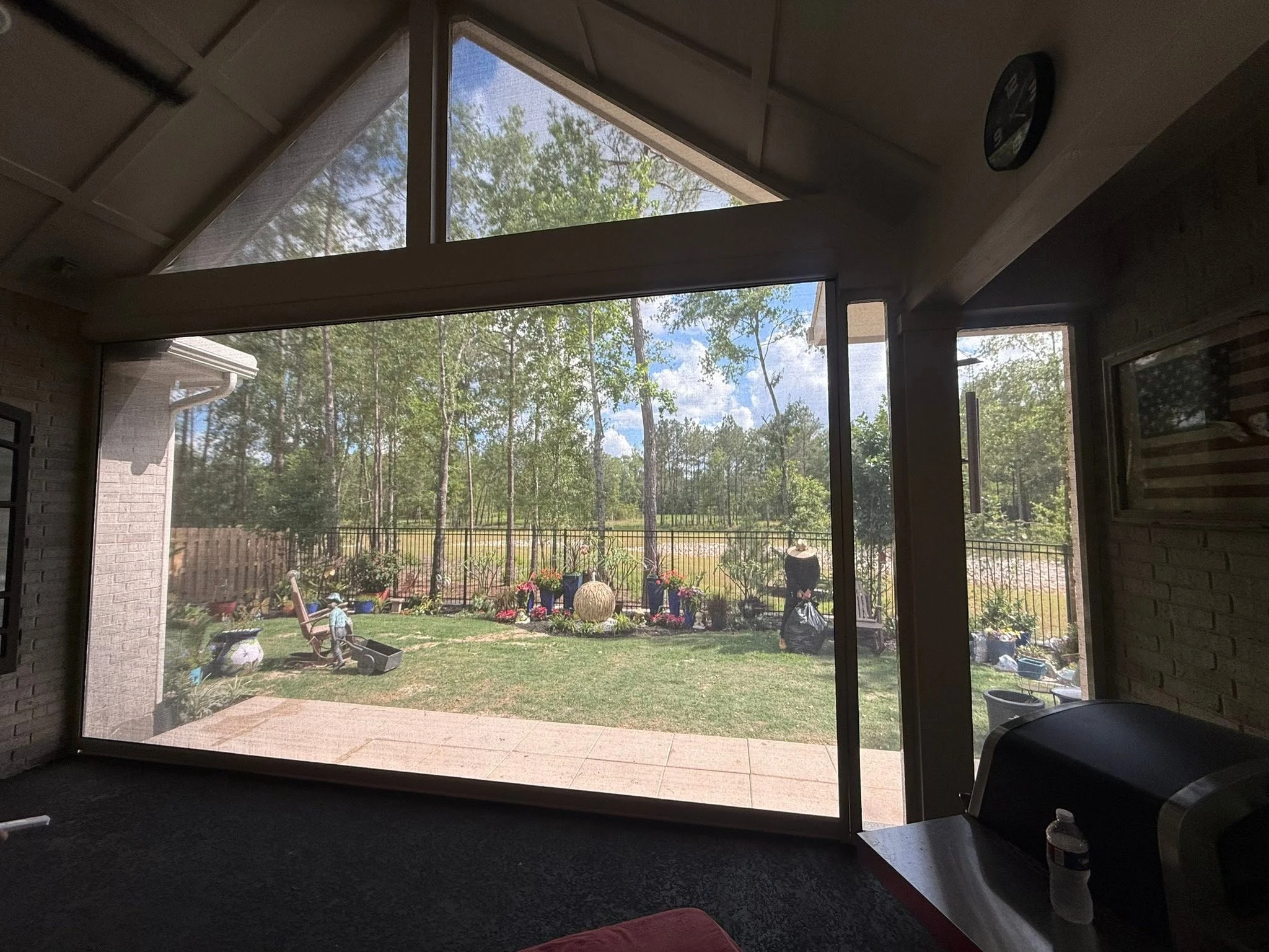 Custom motorized patio screen installation in Houston