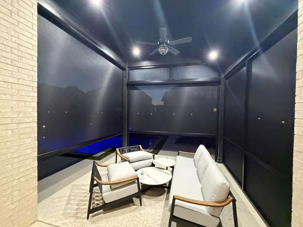 Custom motorized patio screen installation in Houston