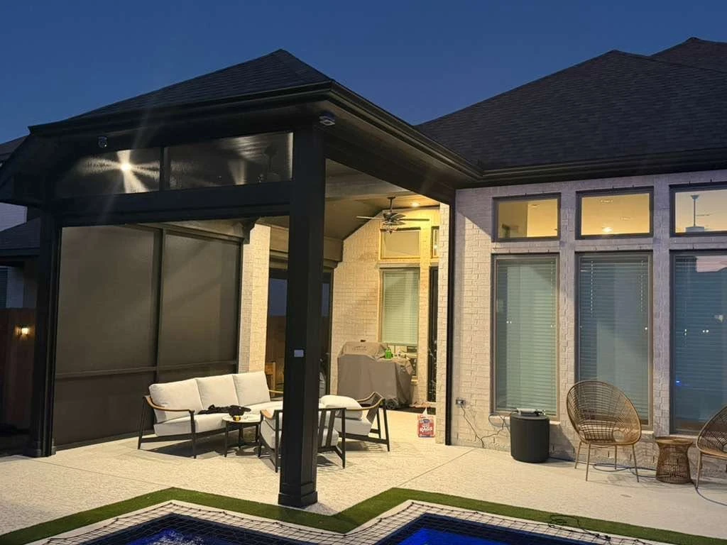 Covered patio enclosed with a custom shade system