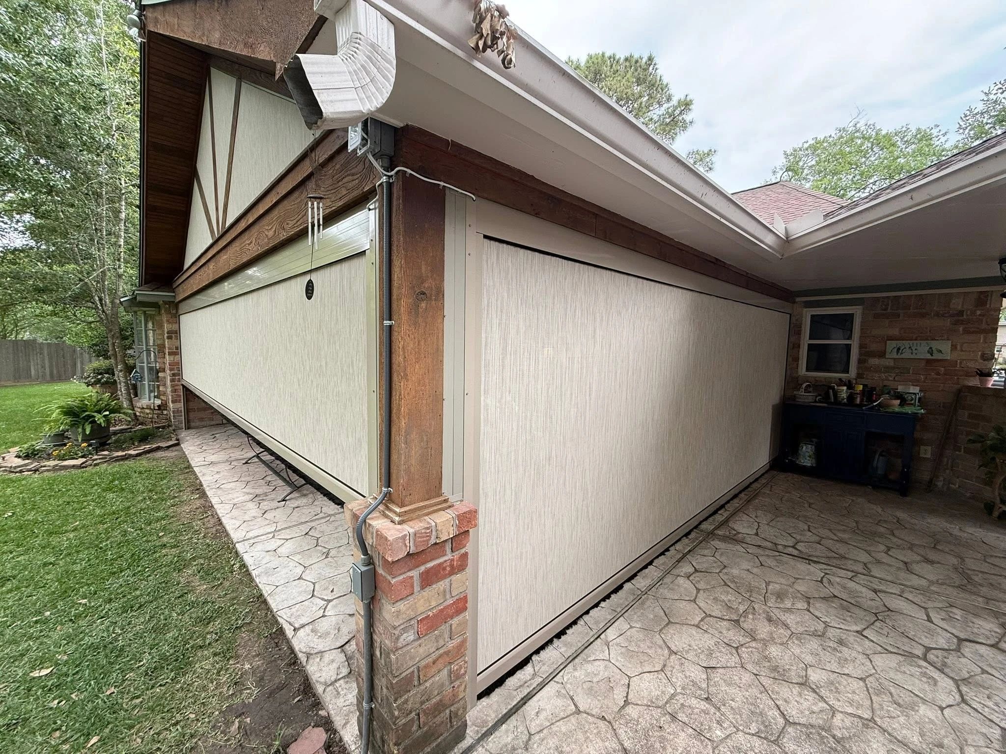 Custom motorized patio screen installation in Houston