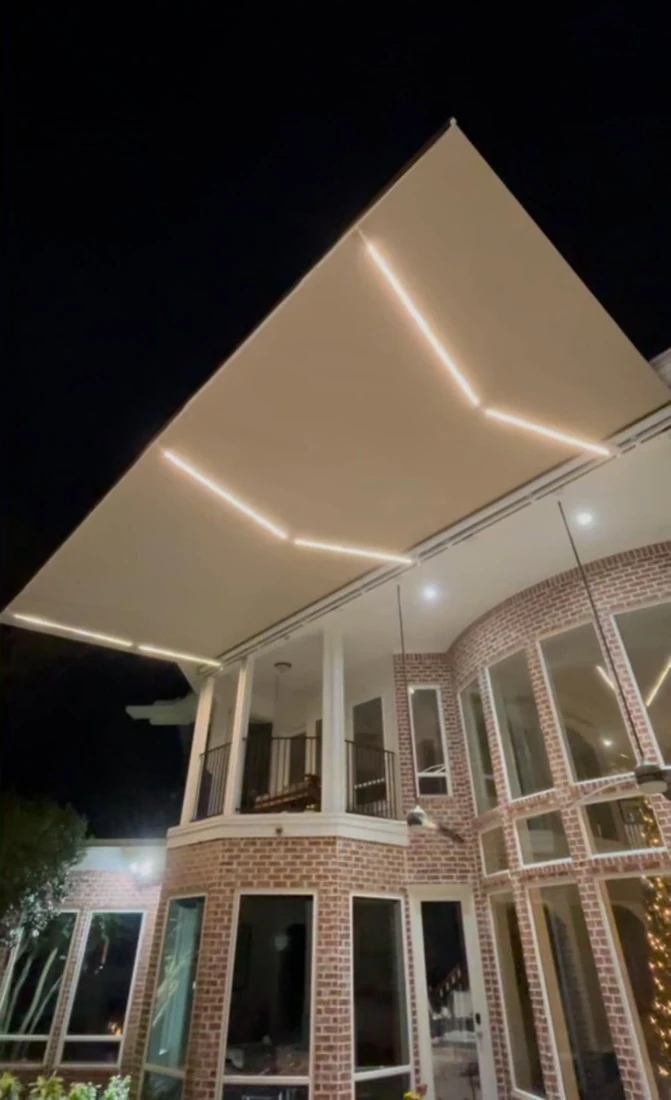 Sunbrella retractable awning shading an outdoor living space
