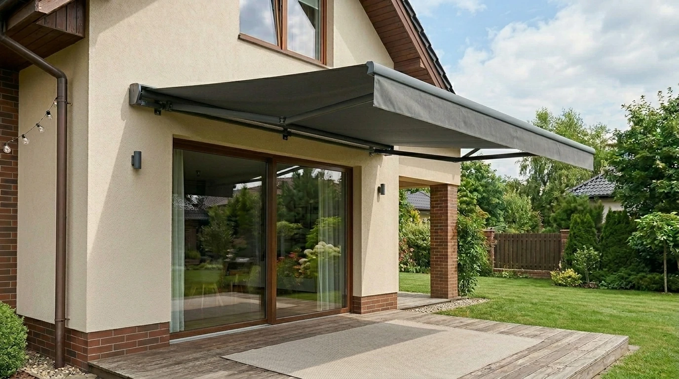 Wall-mounted retractable awning