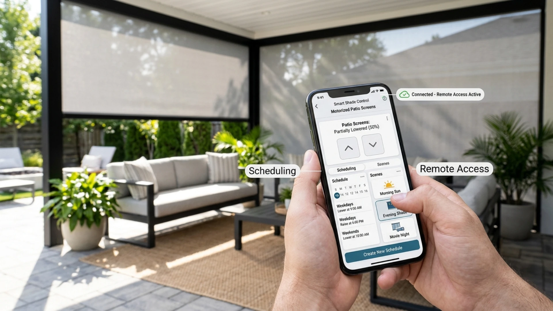 Smartphone & App control for patio shades